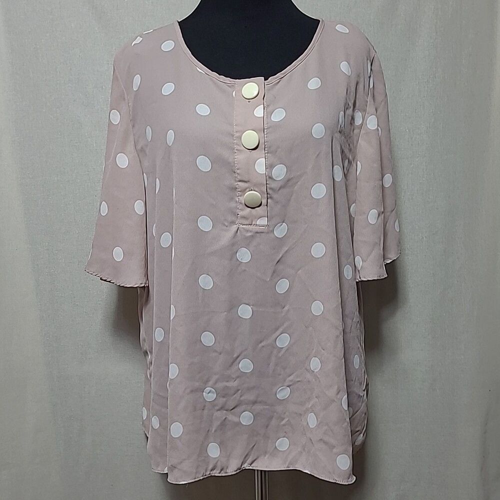 Cato Est 1946 Womens Polka Dot Top Blouse Size XL Pink White Semi Sheer